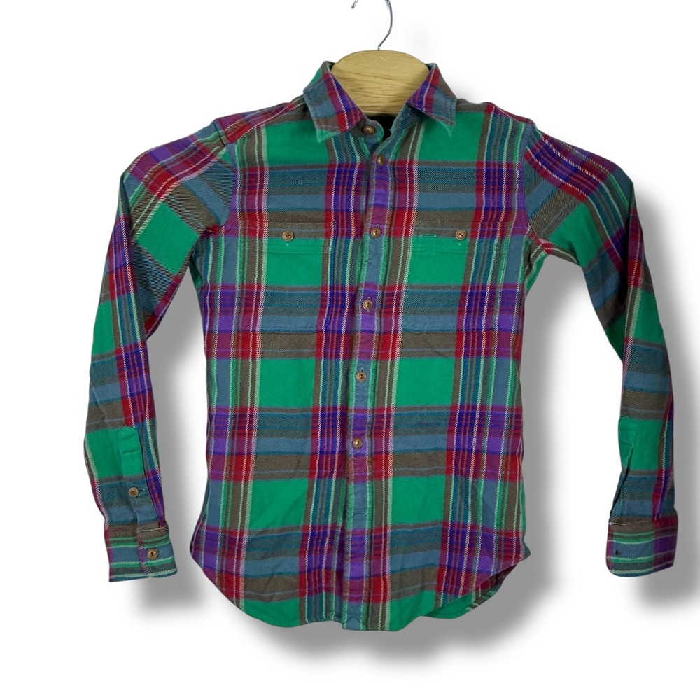 Ralph‎ Lauren Button Down Shirt Women 6 Small Green Multi Plaid Cotton Preppy